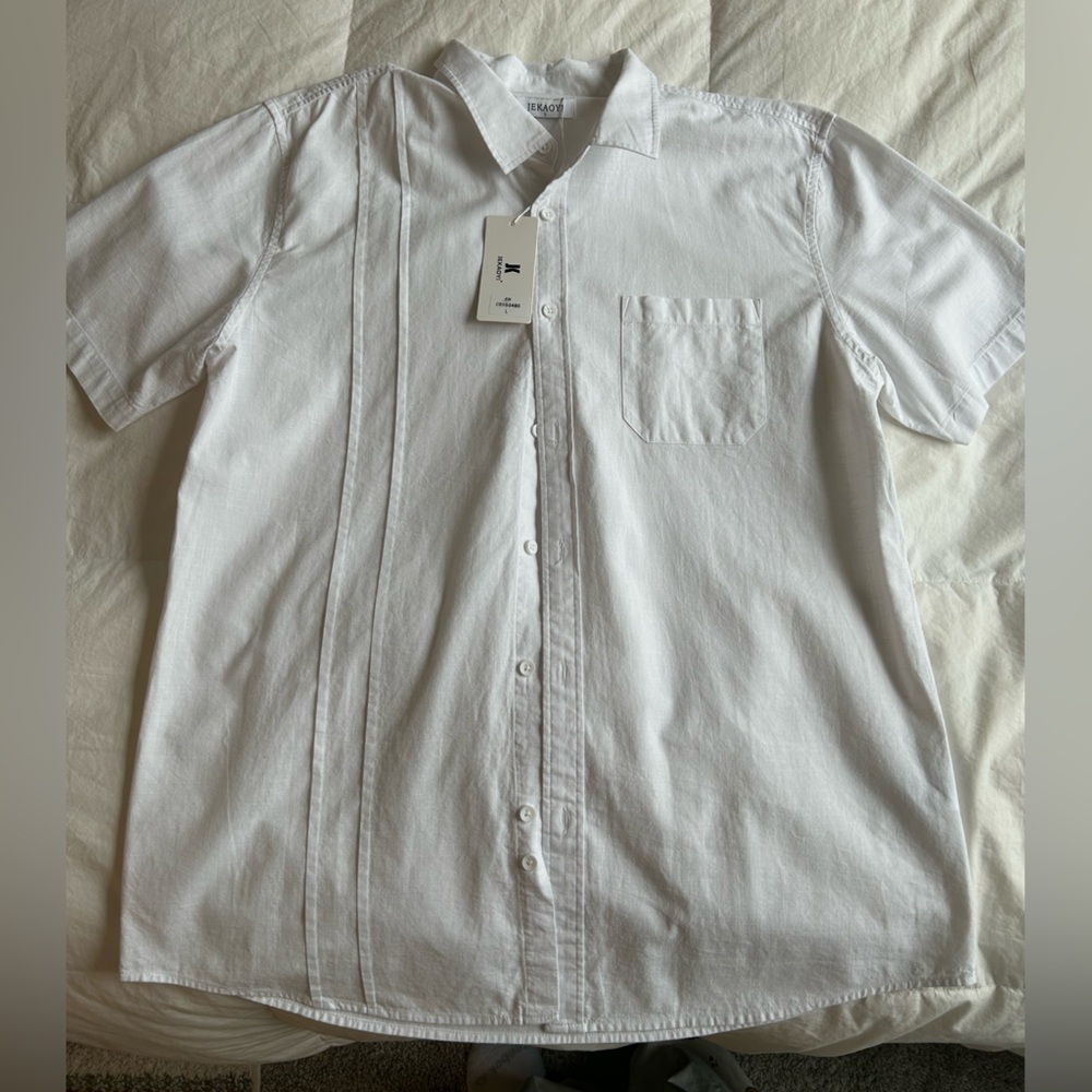 Bright White Casual Button Down Shirt with Crisp Cotton